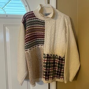 Vintage 90s Russ Sport Company Chunky Knit Sweater - Ivory Ramie Cotton - Size L